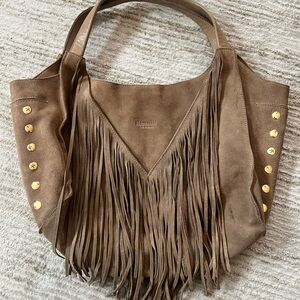 Hammitt Large Hobo Bag suede fringe and flat leather - Toast Tan